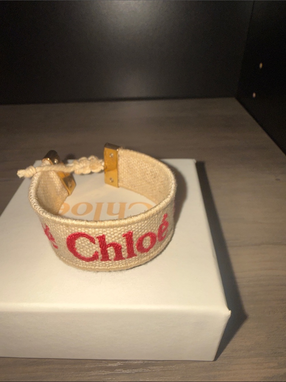 Chloe Beige Bracelet with pink Logo